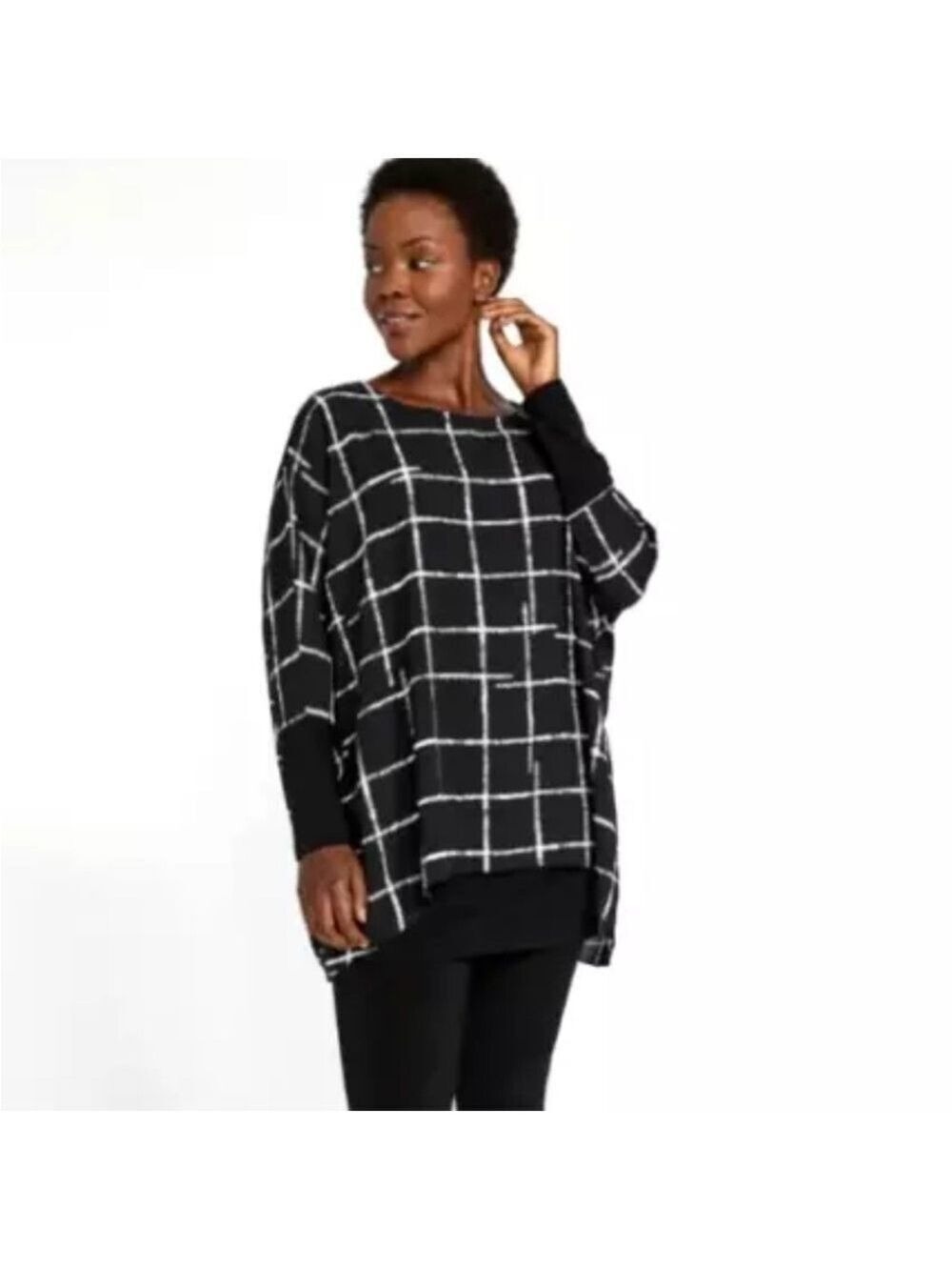 Sympli Whisper Twin Tunic Blouse Black/White Crosshatch Women’s Size 10